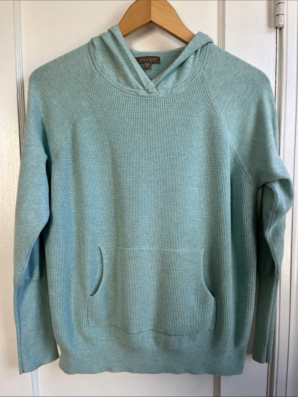 Lilla P Mint Green Waffle-Knit Hooded Pullover